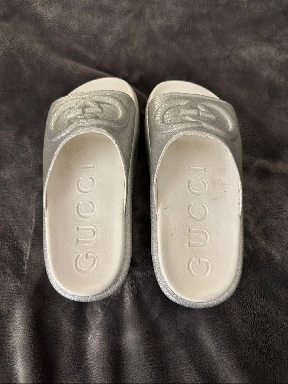 Gucci Silver Platform Slide Sandals